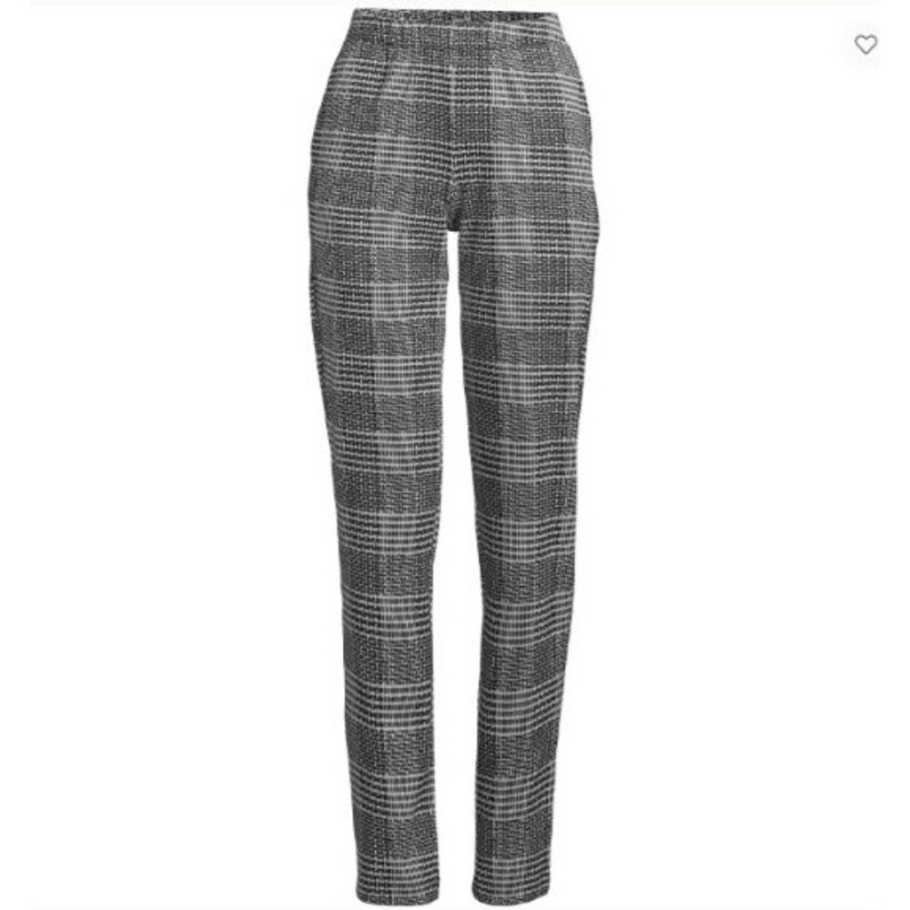 Lands End pants women's 1X 16 18 black plaid comfort new $59.95 pull on stretch
